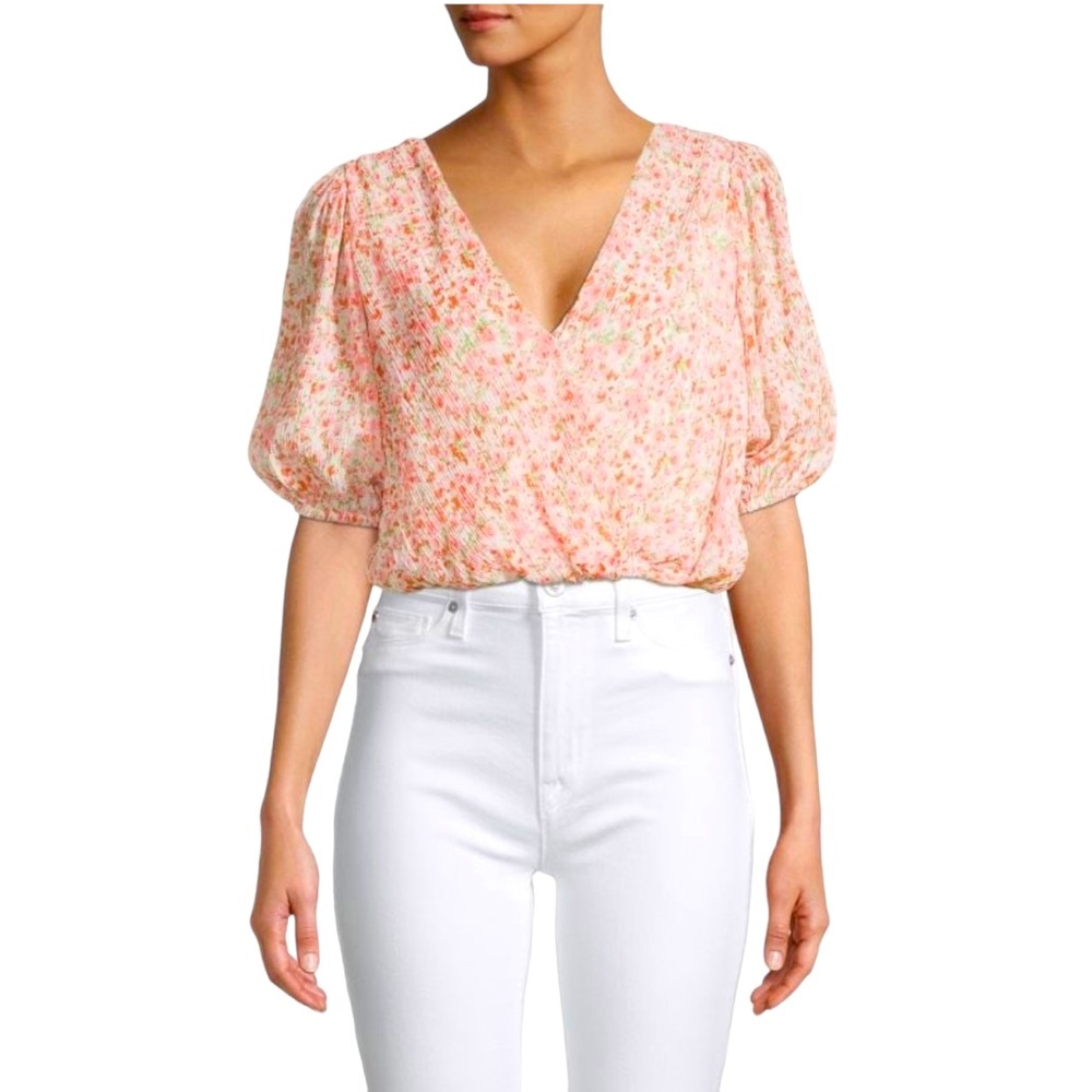 NWT Lush Pink Floral Tie Back Crop Top Blouse Size Small Flowy 3/4 Sleeves NEW!